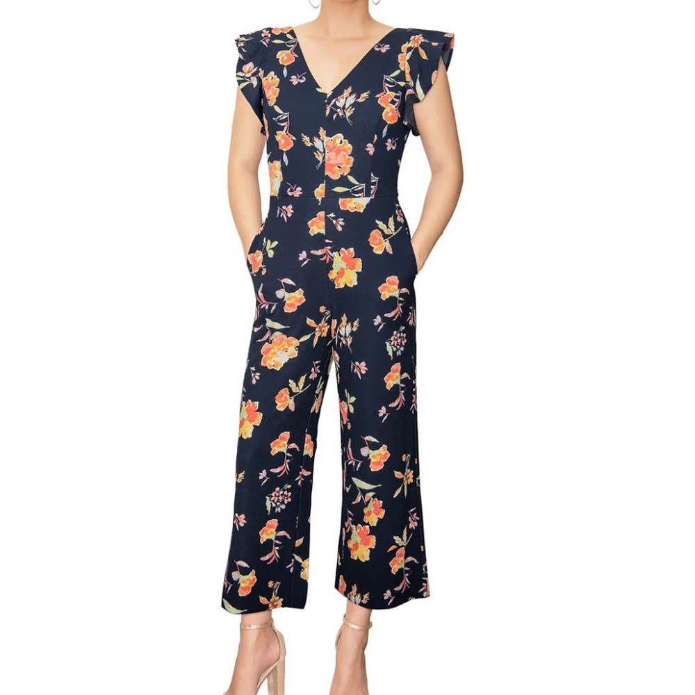 RACHEL Rachel Roy Blue and Orange Cropped Jumpsuit